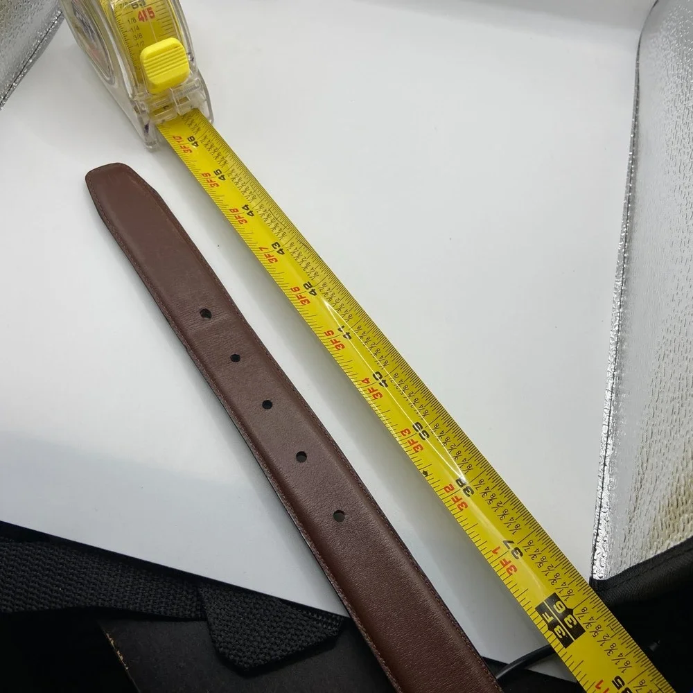 Polo Ralph Lauren Men Leather Silver Tone Metal Reversible Pin Buckle Dress Belt